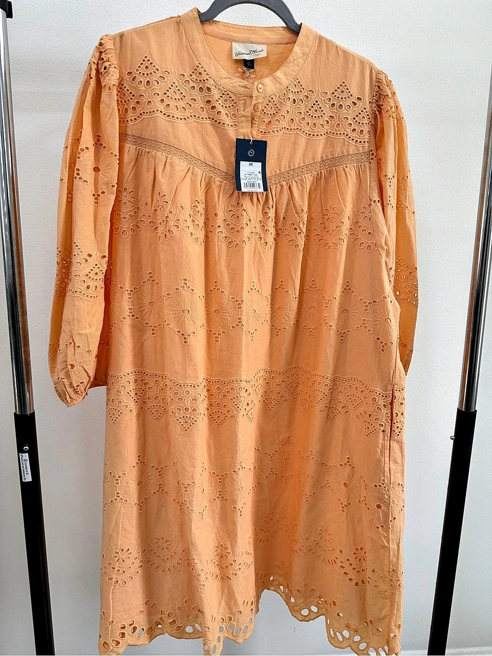 Universal Thread Women's Eyelet Midi Dress Embroidered Orange 2X